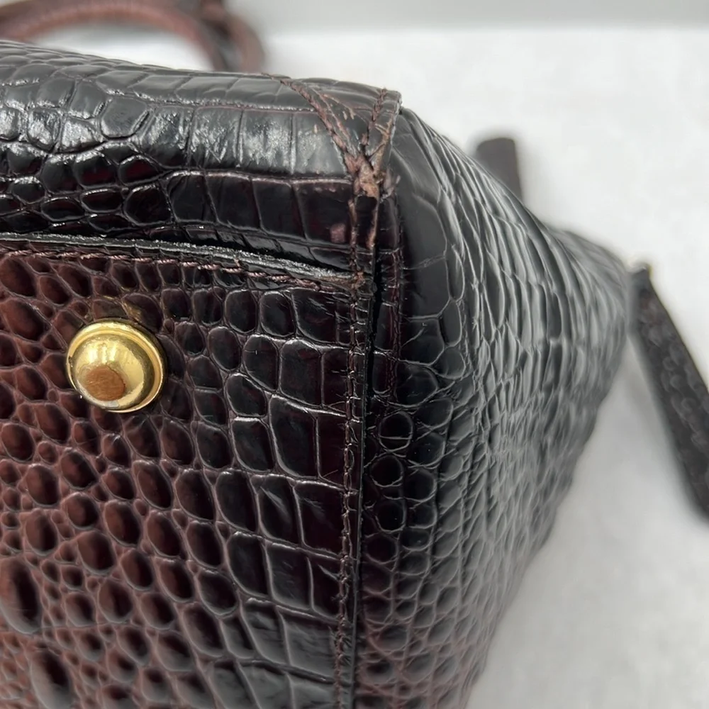 Brahmin Dark Brown Crocodile-Embossed Satchel